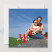 Invitations de mariage photo Monogrammes Blanc rou (Dos)