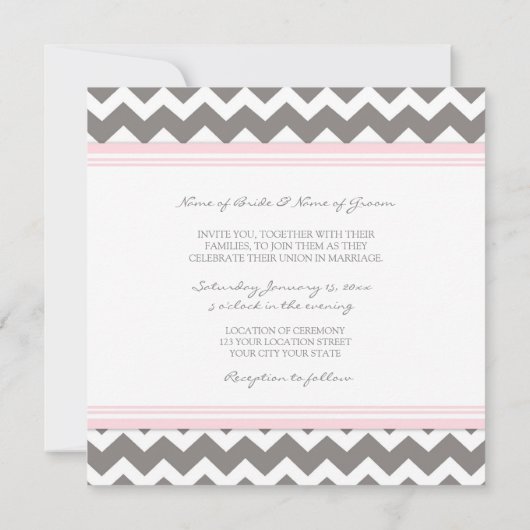 Invitations de mariage Pink Grey Chevron (Dos)