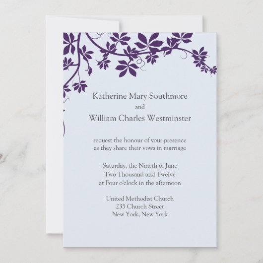 Invitations De Mariage Plum Et Poudre Bleu (Devant)