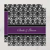 Invitations de mariage Plum Noir Blanc Damas (Devant / Derrière)