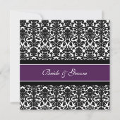 Invitations de mariage Plum Noir Blanc Damas (Devant)
