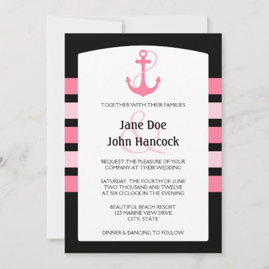 Invitations de mariage pour Ancre de coeur rose et (Devant)