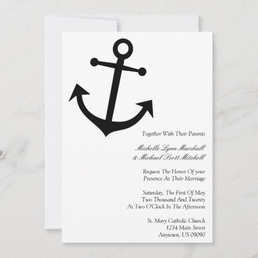 Invitations de mariage pour Ancres nautiques (Noir (Devant)