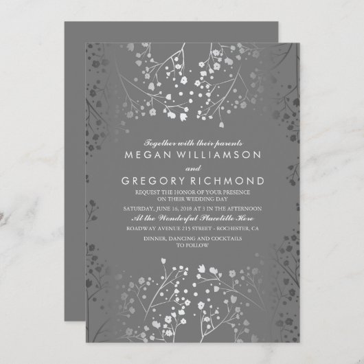 Invitations de mariage pour bébé argent et gris (Devant / Derrière)
