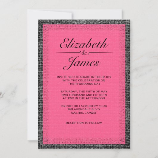 Invitations de mariage pour Burlap Vintage rose et (Devant)
