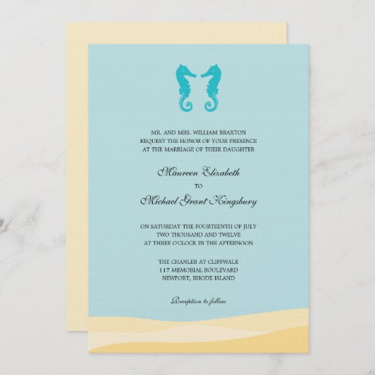 Invitations de mariage pour deux chevaux de mer (Devant / Derrière)