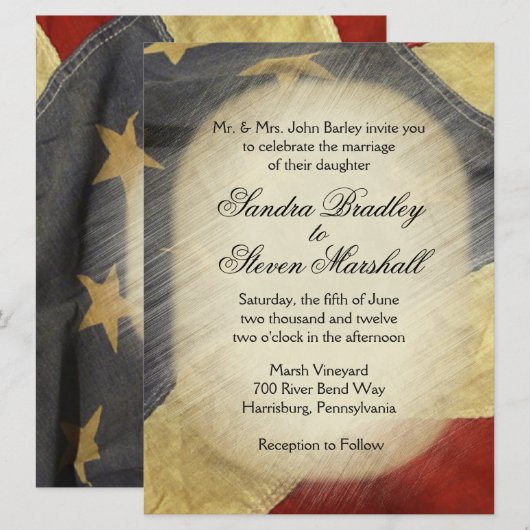 Invitations de mariage pour drapeau américain vint (Devant / Derrière)