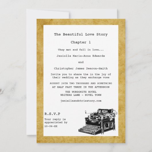 Invitations de mariage pour écrivain Vintage (Devant)
