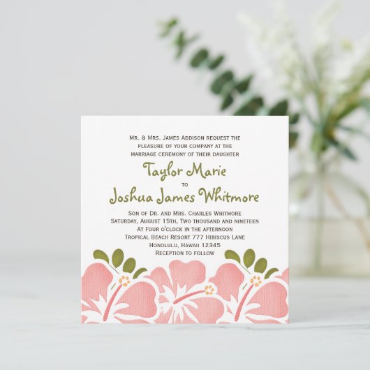 Invitations de mariage pour hibiscus roses (Debout devant)