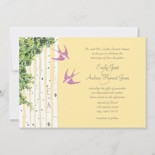 Invitations de mariage pour Inséparable violet Bir (Devant)