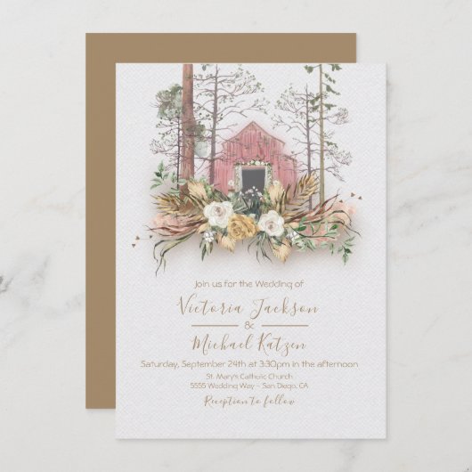 Invitations de mariage pour la forêt de grange de  (Devant / Derrière)