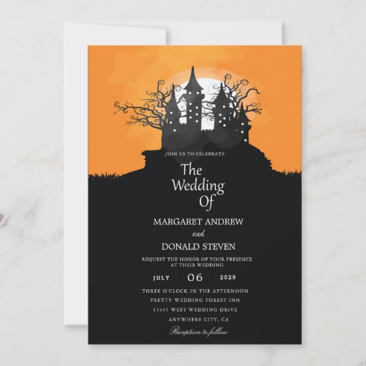Invitations de mariage pour la lune d'Halloween (Devant)