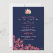 Invitations de mariage pour la marine et le corail (Devant)