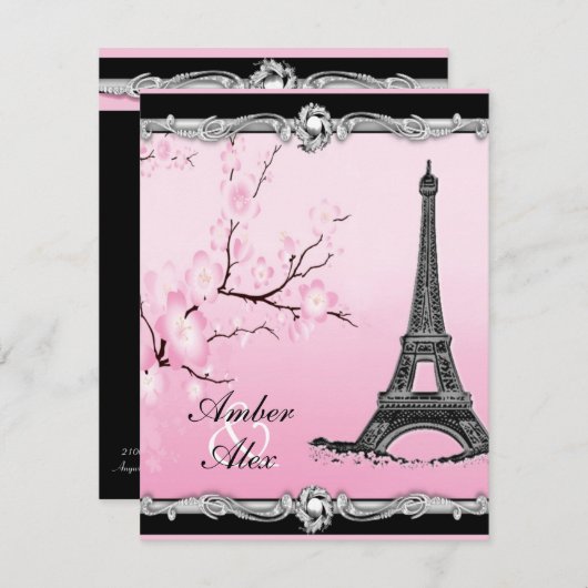 Invitations de mariage pour la tour Eiffel parisie (Devant / Derrière)