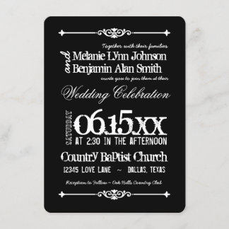 Invitations de mariage pour la typographie noire e
