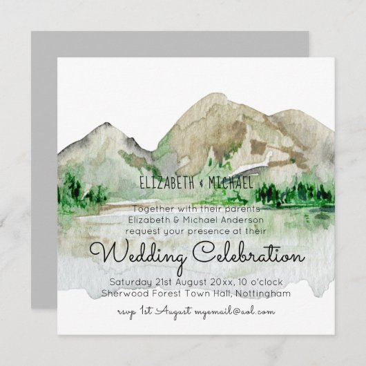 Invitations de mariage pour l'aquarelle de Mountai (Devant / Derrière)