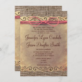 Invitations de mariage pour le Burlap en papier Vi (Devant / Derrière)