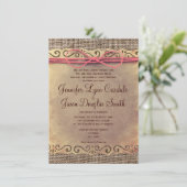 Invitations de mariage pour le Burlap en papier Vi (Debout devant)