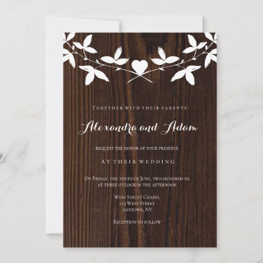 Invitations de mariage pour le coeur de bois rusti (Devant)