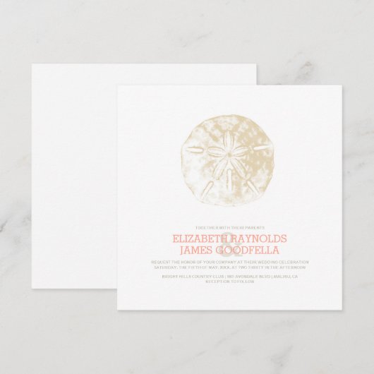 Invitations de mariage pour le dollar de sable (Devant / Derrière)