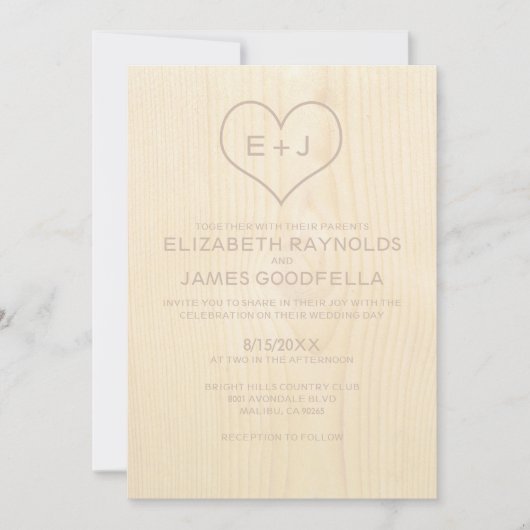 Invitations de mariage pour le grain de bois (Devant)