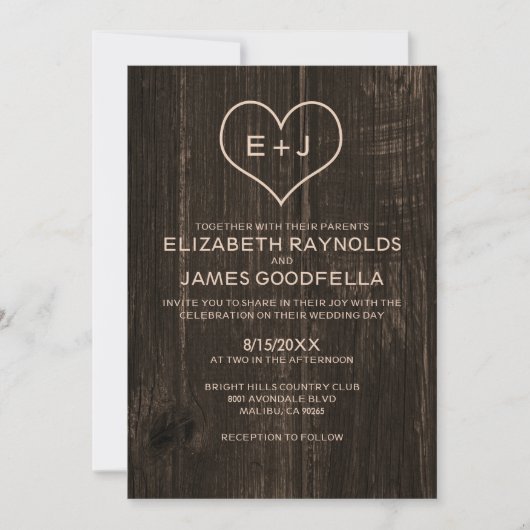 Invitations de mariage pour le grain de bois du pa (Devant)