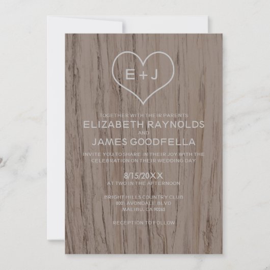 Invitations de mariage pour le grain de bois éléga (Devant)