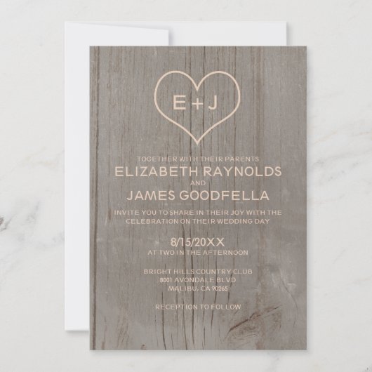Invitations de mariage pour le grain de bois rusti (Devant)
