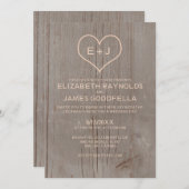 Invitations de mariage pour le grain de bois rusti (Devant / Derrière)