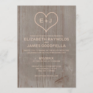 Invitations de mariage pour le grain de bois rusti