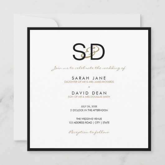 Invitations de mariage pour le monogramme noir et (Devant)