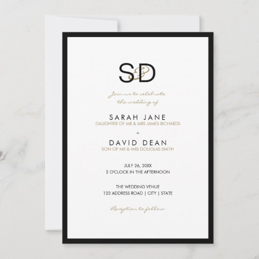 Invitations de mariage pour le monogramme noir et  (Devant)