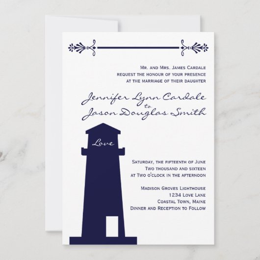 Invitations de mariage pour le phare de la marine  (Devant)