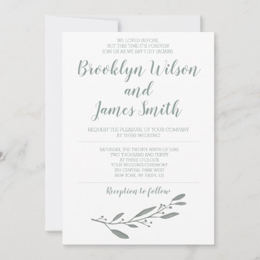 Invitations De Mariage Pour Le Second Mariage Sage (Devant)