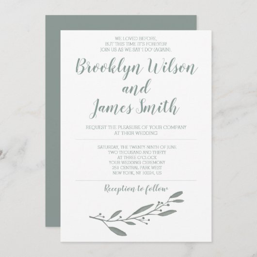 Invitations De Mariage Pour Le Second Mariage Sage (Devant / Derrière)