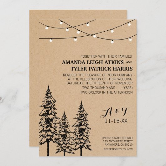 Invitations de mariage pour les pins À feuillage p (Devant / Derrière)