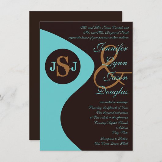 Invitations de mariage pour monogrammes de pays Br (Devant / Derrière)