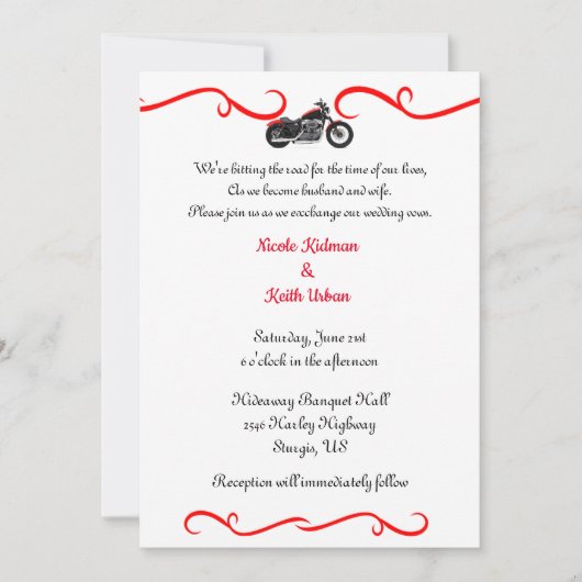 Invitations de mariage pour moto (Devant)