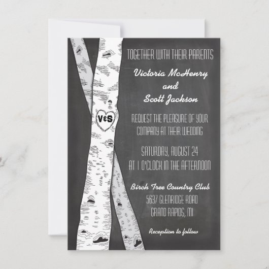 Invitations de mariage pour oiseaux en tableau noi (Devant)
