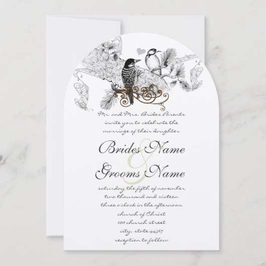 Invitations de mariage pour oiseaux vintages (Devant)