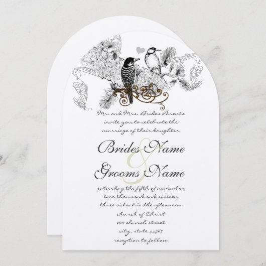 Invitations de mariage pour oiseaux vintages (Devant / Derrière)