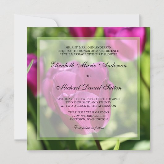 Invitations de mariage pour tulipes violettes (Devant)
