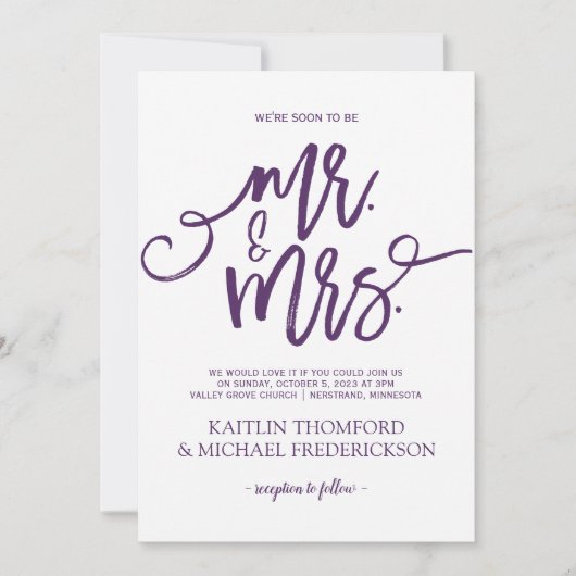 Invitations de mariage prune / violet | Script de  (Devant)