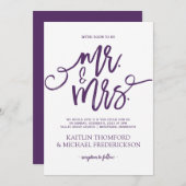 Invitations de mariage prune / violet | Script de  (Devant / Derrière)
