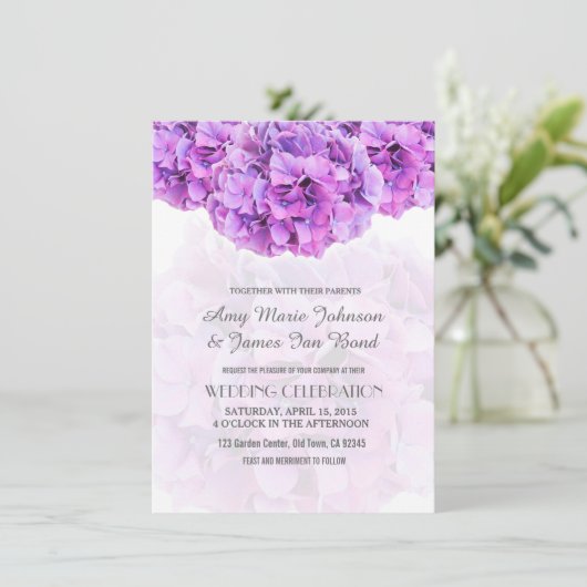 Invitations de mariage Purple hydrangea (Debout devant)