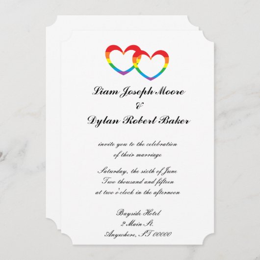 Invitations de mariage "Rainbow Double Hearts" (Devant / Derrière)