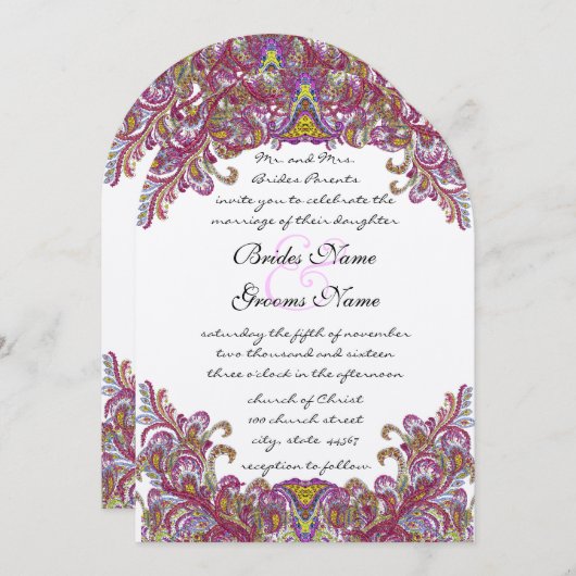 Invitations de mariage Raspberry Peacock (Devant / Derrière)