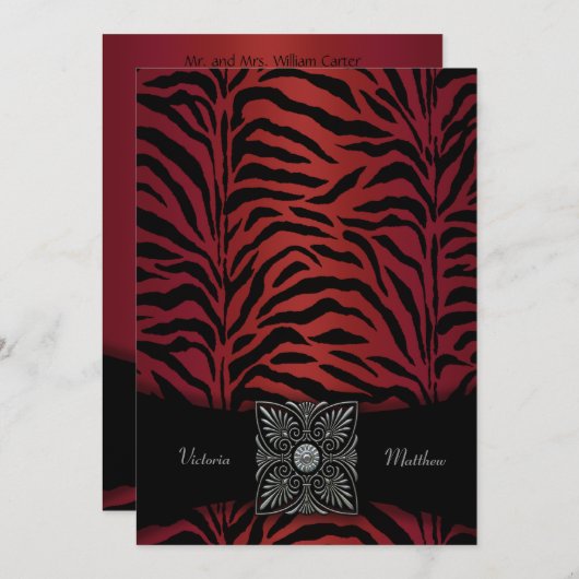 Invitations de mariage Red & Black Zebra (Devant / Derrière)