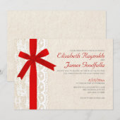 Invitations de mariage Red Bow & Lace (Devant / Derrière)