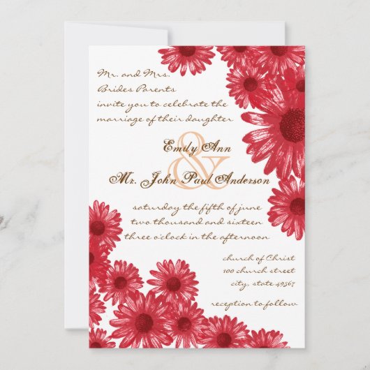 Invitations de mariage Red Gerber Daisy (Devant)